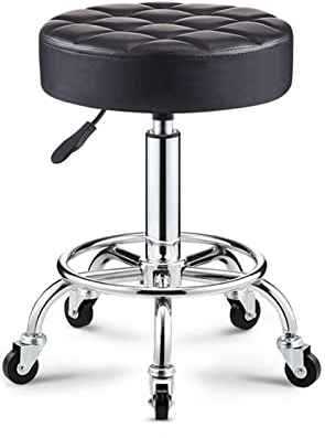 Generisch Drehhocker mit Rollen, runder Arbeitsstuhl aus PU-Leder, höhenverstellbarer Bürohocker für Spa, Tattoo-Salon, Tattoo-Arbeit, Mokka (Kaffee)