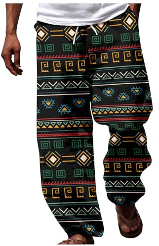 Dashiki africain style traditionnel décontracté pantalon été hawaïen vacances ankara plage pantalon floral jean thermique homme hiver, Noir , XL