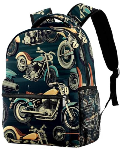 Vintage-Motorrad-Rucksack für Kinder, Lagre-Kapazität, Tagesrucksack, Schultasche, Büchertasche für Teenager, Grundschule, mehrfarbig, One size