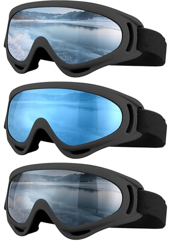 SixYard Skidglasögon, motorcykelglasögon, 3-pack snowboard snöglasögon för män kvinnor vuxen ungdom (stil 7)