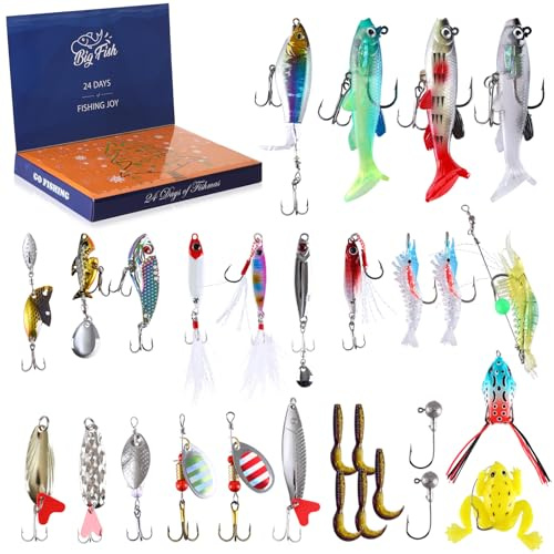 AnExer 24 Angelköder Set, Angel Köder Set für Forelle Zander Barsch, köder Angeln mit Gummifische Spinner Popper Jigs Head für Süß- und Salzwasser, Männer Geschenke für Väter Kinder Angelliebhaber
