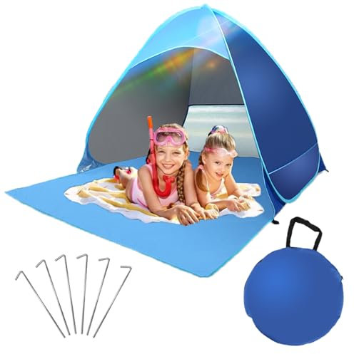 Strandmuschel Pop Up Strandzelt mit UV-Schutz 50+, Automatisches Wurfzelt für 2-3 Personen, Tragbarer Sonnenschutz Strandmuschel für Camping und Garten, Kleines Packmaß