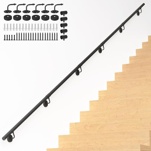 NArra 400cm/13FT Industrial Metal Stair Handrail,Round Pipe Stair Railing | Indoor/Outdoor Wall Mount Support Staircase Handrail,440LBS Load Hand Rails,Safety Grab Bar Porch Stairway Steps Railing