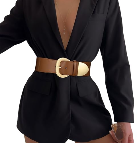WHIPPY Damen Breiter Gürtel Taillengürtel Stretch für Kleid Elastischer Gürtel Hüftgürtel für Damen Goldener Schnalle