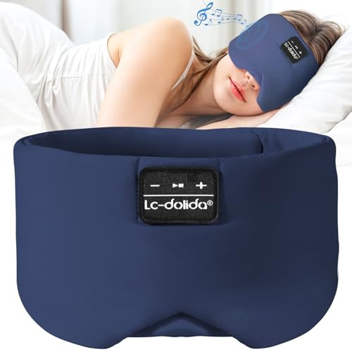 LC-dolida Schlafmaske mit Kopfhörer Bluetooth V5.4, Schlafkopfhörer Atmungsaktive für Frauen Herren,Augenmaske Baumwolle Waschbar Schlafbrille mit Mikrofon für Reisen/Nickerchen/Yoga/Meditation