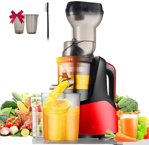 Exprimidor de masticación Lenta, exprimidor Comercial Completamente automático, separación de residuos de Jugo, función inversa, exprimidor centrífugo, Limpieza rápida de 5 s(Red)