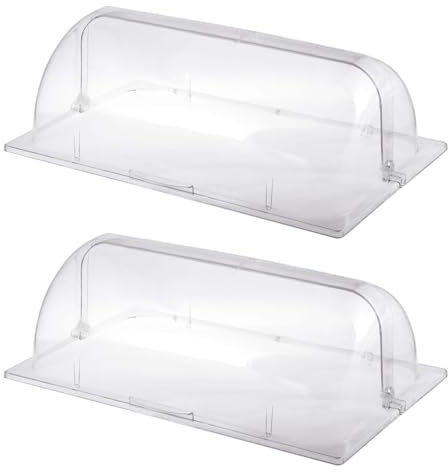 2 Packs Full Size Clear Chafing Dish Cover, for Cake Cupcake Exhibition Plastic Food Display Lid Rectangular Roll Top Bakery Pan Clear