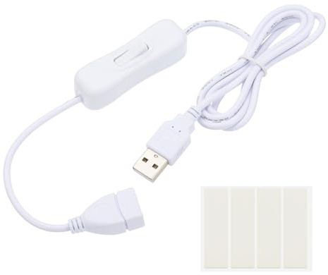 PATIKIL 1M USB Cable with ON/Off Switch, USB Male to Female Extension Cord with Foam Double-sided Tape for LED Desk Lamp LED Strip, White
