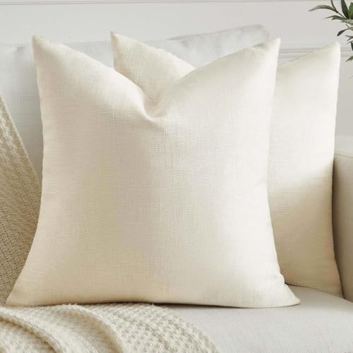 Kiatuniya Kissenbezug 45x45 cm Beige Boho Kissen Dekokissen Sofakissen Modern Kissenhülle Leinenoptik Einfarbig Landhausstil Herbst kissenbezüge für Bett Wohnzimmer Schlafzimmer 2er Set