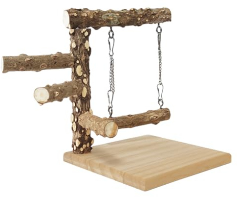 Wood Bird Playground - Parrot Playstand, Perch | Natural Branch for Small Birds, Portable Cage Toy Stand, Safe Climbing Frame for Cockatiel, Finch, Canaries Tabletop Fun Tree
