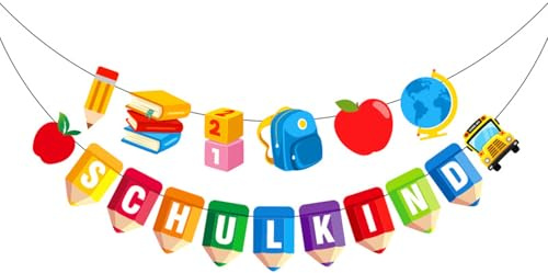 2Pcs Schulkind Girlande, Einschulung Deko 2025, Bunte Schulkind Deko mit Zuckertüten, Girlande Einschulung für Jungen/Mädchen, Wimpelketten Schulanfang Party, Bastel Deko Schulfeier