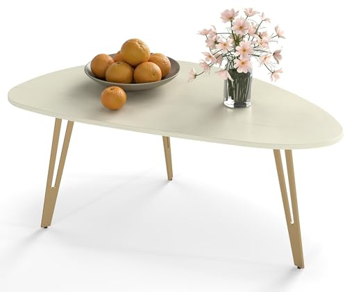 Manora Couchtisch Oval,Wohnzimmertisch Weiss,Beistelltisch Couch,Einfacher Aufbau,Metall, Moderner Stil (Weiß+Gold)