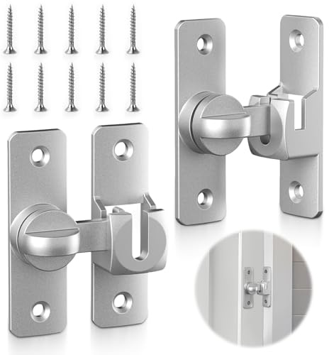 Xiuyer Serratura per Porta Scorrevole, 2 pezzi 90/180 Gradi Serratura Porta Catenaccio, Chiusura per Serratura, Chiavistello per Porta in Legno per Giardino Finestre Bagno Porte (Argento)