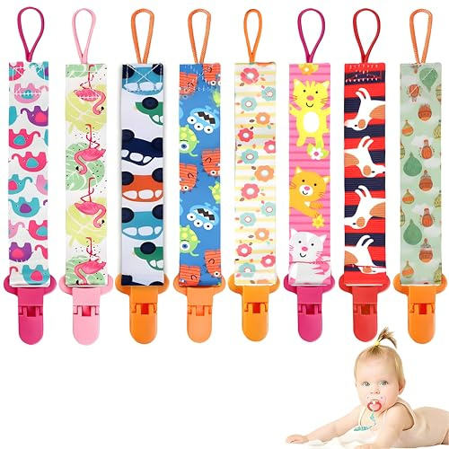 8-teiliges Set schnullerkette (mit Sicherheitsclips), geeignet für Jungen und Mädchen schnullerkette silikon, Schnullerketten und -clips, leicht zu reinigen (rosa).