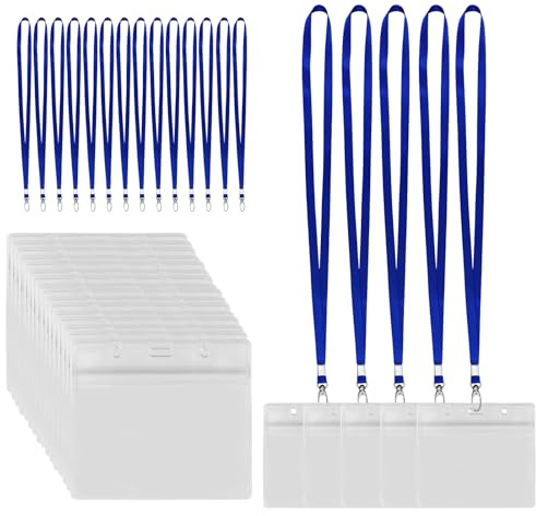 Lote de 60 portatarjetas transparentes con gancho giratorio, cordón de cordón, resistente al agua, para uso corporativo, exposición, grupo, azul (Horizontal)