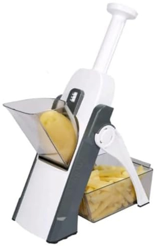 Daily-Max MAX-6021 Mandolina affettatrice regolabile e sicura, tagliaverdure multifunzionale per patate, cipolle, carote e frutta, lame integrate non esposte, spessore variabile. (Grigio)