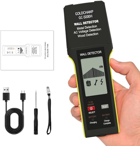 Rilevatore elettronico da parete, scanner da parete con display LCD e allarme audio per metallo, legno, cavi, rilevamento di cavi CA in tensione, barre d'armatura, travetti, dispositivo portatile GC