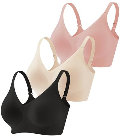 Vinfact 3 Pack Womens Wireless No Underwire Comfort Soft Bras Pullover Jelly Support Seamless Sleep Tshirt Everyday Bralette