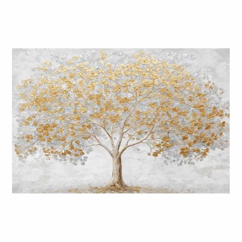 HOQIU stampe su tela Rilievo dell'albero d'oro albero della vita quadri, quadri in tela, per cucina, soggiorno e bagno(Multicolore)-80x120cm Non incorniciato