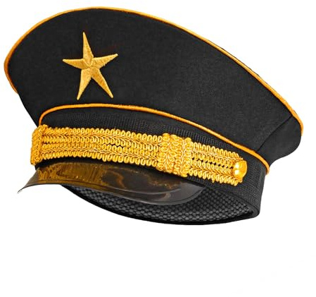 W WIDMANN MILANO Party Fashion - Berretto da ufficiale nero con stella dorata, cappello da costume per capitano, pilota, carnevale e cosplay