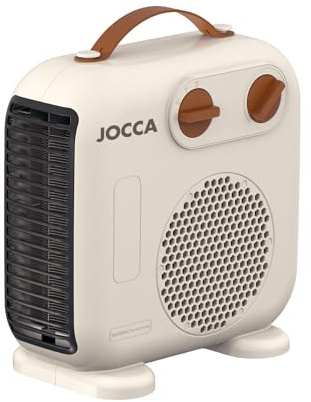 JOCCA - Calefactor de Aire 2000W con Función Ventilador | Termoventilador Vertical/Horizontal, Termostato Regulable, 2 Niveles de Calor, Protección Sobrecaliemiento, Asa de Transporte – Color Crema