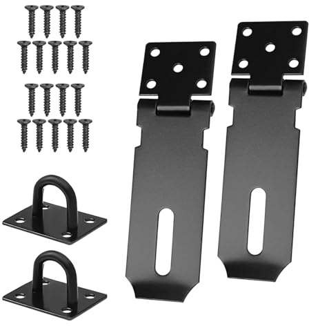 Hasp and Staple – 2 Pcs Hasp and Staple Lock, Garage Door Lock, Heavy Duty Stainless Steel Hasp and Staple with 18 Screws, Heavy-Duty Padlock Hasp for Doors, Windows, Cabinets, Sheds, Lockers