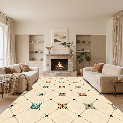 RUGMRZ Antirutsch Wohnzimmer Teppich Beige 60x90cm,Geometrisches Design Waschbar In Waschmaschine für Gaming Zimmer,Terrasse,Küche