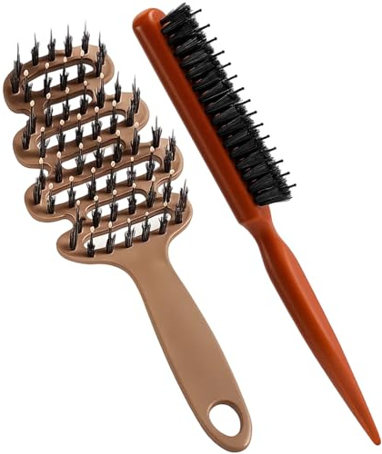 2PCS Boar Brush, Hair Brush, Boar Bristle Hair Brush 2-Pack Slick-Back Volume Scalp Massage Smoothing Natural Shine Gift