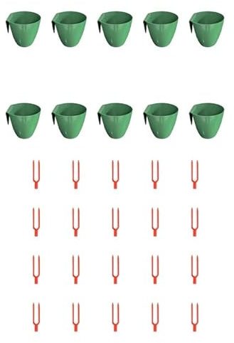 MoSundi Kit per la coltivazione di radici di fragole con 10 tazze e 20 forchette per trapianto di piante, talee e radici, set di coltivazione in plastica verde, per uso interno ed esterno, grande