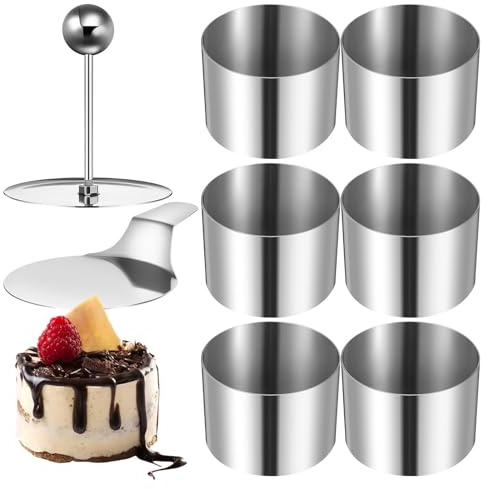 Toyvian 6Pcs Mousse Cake Moulds Stainless Steel Round Dessert Bake Mold Set 2.87In Baking Rings for Pudding Cheese Cake Small Desserts Home Baking Parties