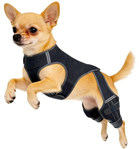 Qiaonan Hunde-Kniestütze Für Gerissenes Kreuzband-Hinterbein, Hunde-Kniebandagen Für Hinterbein Mit 4 Metall Stabilisatoren, Verstellbare Hundebeinstützen Für Bänderverletzungen, Luxationspatella