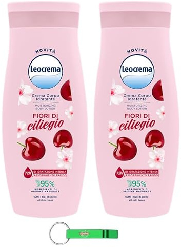 Leocrema - 2 x crema per il corpo con fiori di ciliegio, idratante, con fiori di ciliegio, 72 ore, idratazione, 250 ml + portachiavi gratuito Beni Culinari
