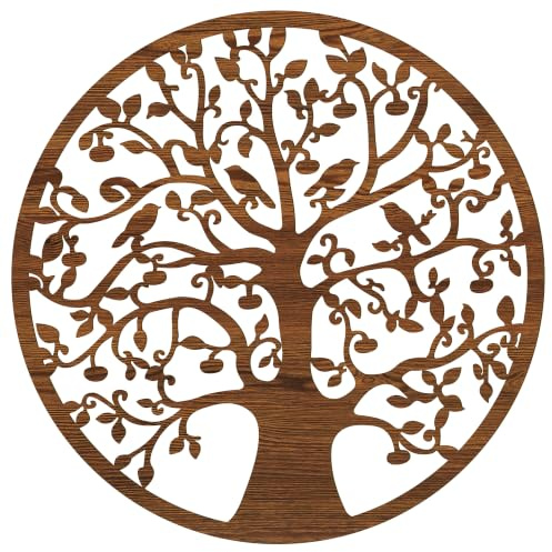 Lebensbaum Wanddeko Holz Ø 49 cm – Ulmen-Optik – Handgemacht