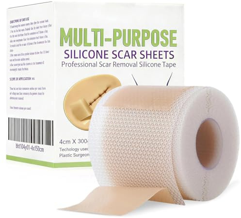 Cerotti Silicone Cicatric, 4 x 300cm Fogli di Silicone per Cicatrici, Tagliabile & Riutilizzabile Cerotti Silicon-e Cicatrici Rimuove e Schiarisce Cicatrici