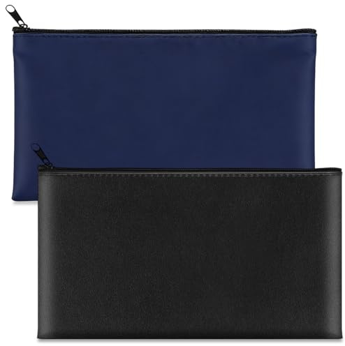 GWEOR 2 Banktaschen aus Kunstleder 6.1x11 in, Geldmappe für Bargeld Dokumente in Blau und Schwarz