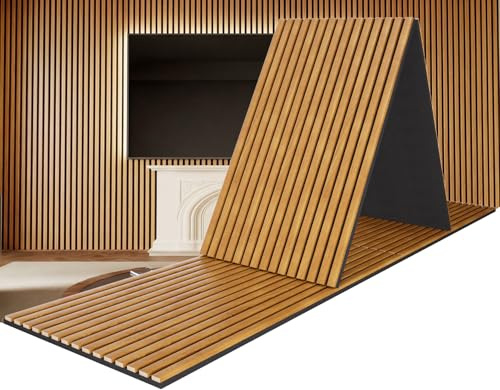 PrimeZone Wood Acoustic Wall Panels - 2 PCS 94.5 x 23.6 (31 sq ft) 3D Fluted Slat Sound Proof Wall Paneling, Sound Absorbing & Noise Reduction Interior Decor Panels for Living Room, Bedroom, Teak