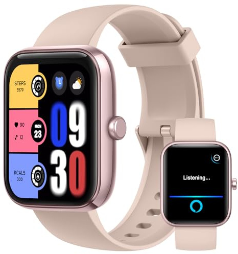 Reloj Inteligente Hombre Mujer Pulsera Actividad, Impermeable Smartwatch | Alexa Llamadas Bluetooth 120+ Deportivos Podómetro Pulsómetro Monitor de Sueño, Smart Watch para Android iOS, Rosa