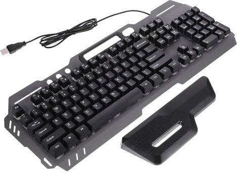 SECFOU Clavier Mécanique Filaire Ergonomique Noir avec 104 Touches Abs Rétroéclairé, Anti-éclaboussures, pour Café et Bureau, Design Carré avec Repose-Poignet