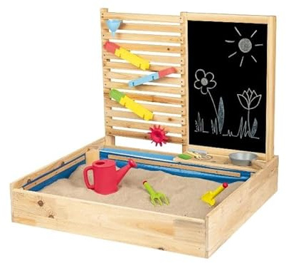 Wooden Sand Pit With Water Wall Accessories and Chalk, approx. 80 x 75 x 73 cm (L x W x H)