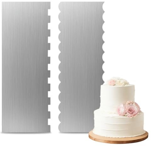 2 Stück Edelstahl Tortenspachtel & Teigkarte | Torten Zubehör zum Glätten von Buttercreme, ideal für Backen und Kuchen Dekoration
