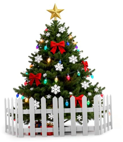 DOITOOL Recinzione Materiale Ecologico in Legno Bianco 1,2 M per Decorazioni Natalizie, Staccionata Semplice ed Elegante per Alberi di Natale e Spazi Esterni per Ristoranti