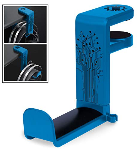 ENHANCE PC Gaming Headset Kopfhörer Halterung Hanger Mount Kopfhörer Stand mit verstellbaren & Schwenkarm, unter Schreibtisch Clamp auf Design, Universal Fit & Erbaut in Kabel Clip Organizer - Blau