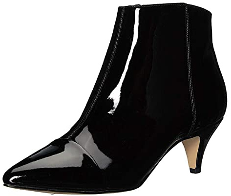 XYD Women Chic Low Kitten Heel Ankle Boots Pointed Closed Toe Side Zipper Prom Glitter Party Fashion Short Bootie Shoes Size 10 Black-Patent