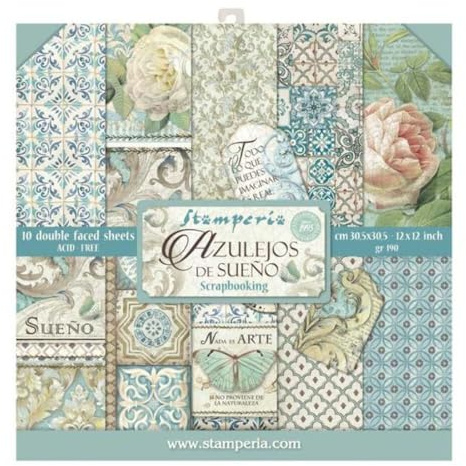 Stamperia Bloc de Scrapbooking 10 hojas 30.5x30.5 (12x12) 2 caras - Azulejos (SBBL55)