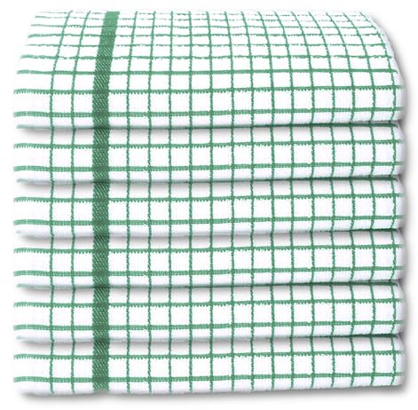 A & B TRADERS 100% Cotton Terry Towelling Tea Towels | Pack of 6 | Kitchen Hand Towels Dish Cloth Super Absorbent Soft Touch (Green)