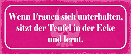 Schatzmix Spruch Wenn Frauen Sich unterhalten, sitzt der Teufel in der Ecke und lernt. Metallschild 27x10 Deko tin Sign Blechschild, Blech, Mehrfarbig, 27x10 cm