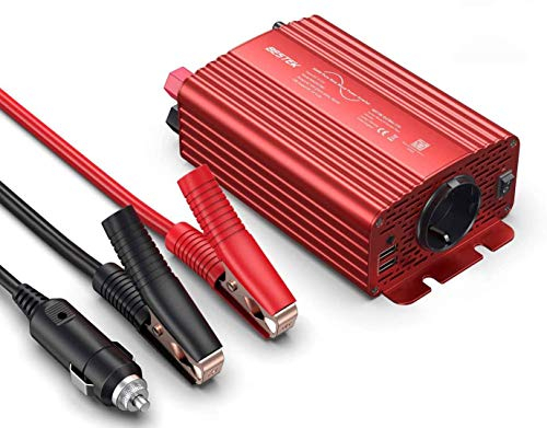 BESTEK Inversor Onda Pura 300W, Inversor de Corriente 12v a 220v para Coche con 2 USB Puertos 4,2A y 1 Toma de AC para Phone Pad Tableta TV PSP