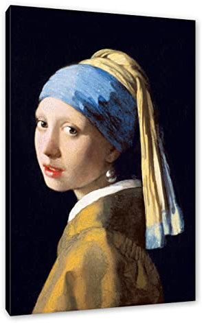 Pixxprint Johannes Vermeer - Mädchen mit dem Perlenohrring, Weiß, Größe: 120x80cm, Leinwandbild, fertig gespannt, Wandbild, Dekoration, Kunstdruck, kein Poster