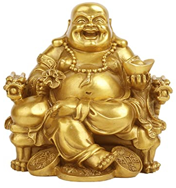 LGYKUMEG Buddha-Statue, lachender Buddha, Feng-Shui-Dekoration, lachende Buddha-Statue, Heimbüro, Maitreya-Buddha-Ornament, Dekoration, zieht Reichtum und viel Glück an,Messing,L