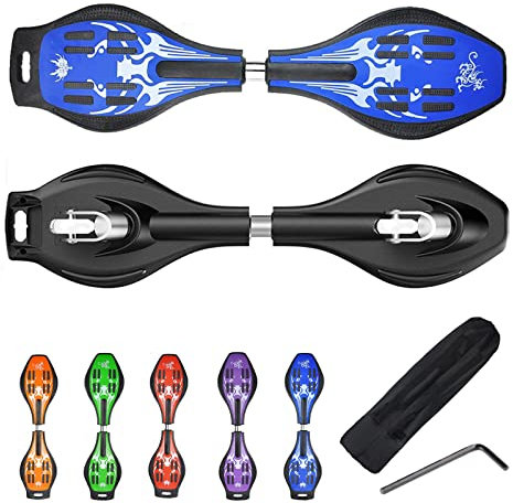 Waveboard Kinder ab 10 Jahre, Streetsurfing Waveboard Snakeboard mit Leuchtrollen, Waveboards mit Tasche und Zubehör, Skateboard für Mädchen und Junge, Belastbar Bis 100 kg,Blau